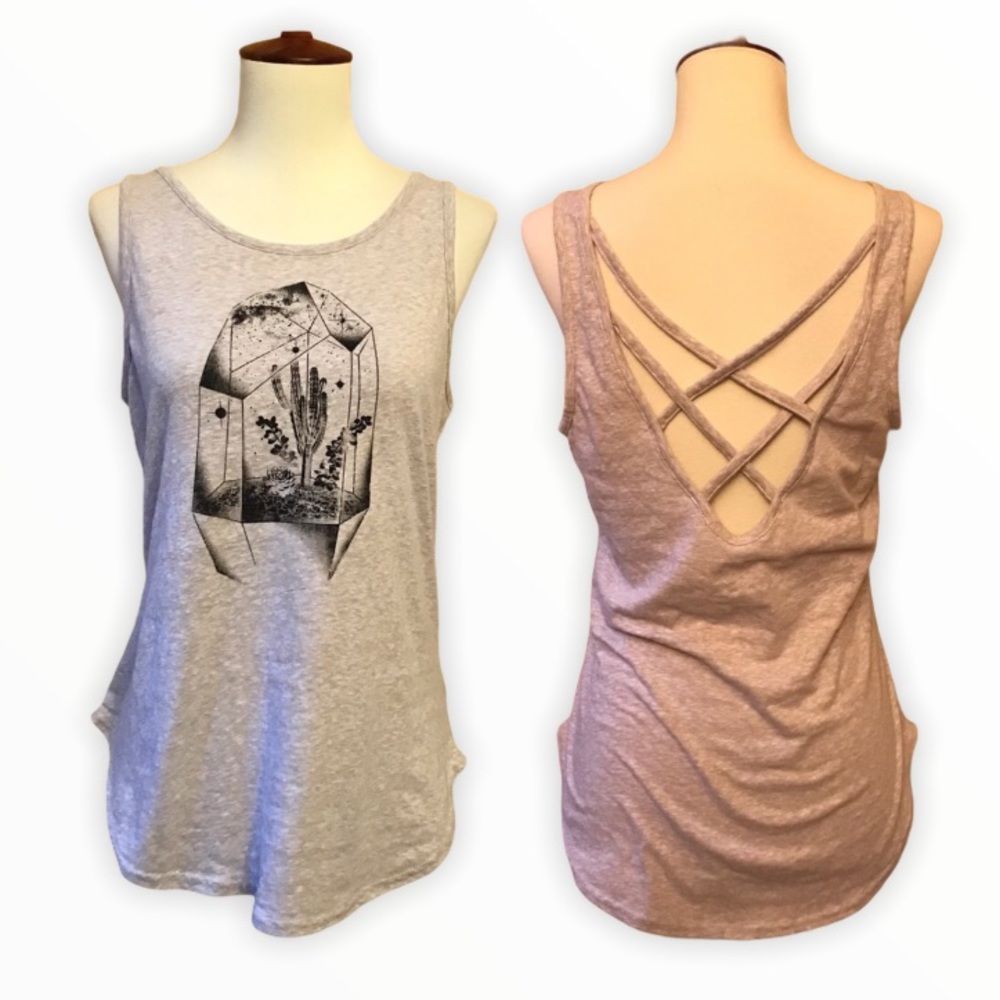WILL CALL Crystal Succulent Print Boho Tank Top